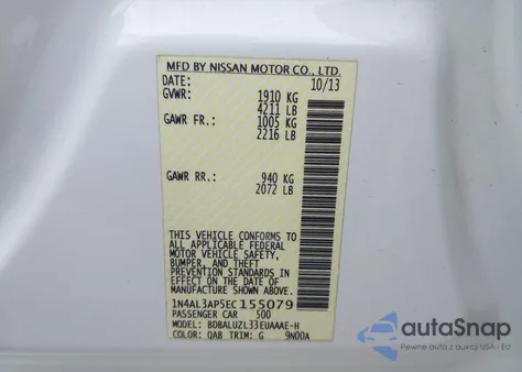 2014 Nissan Altima 2.5 Sv from USA, damaged, VIN 1N4AL3AP5EC155079
